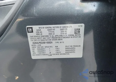 2011 Chevrolet Equinox 2Lt from USA, damaged, VIN 2GNALPECXB1166824